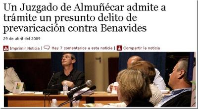 Un Juzgado de Almuñécar admite a trámite un presunto delito de prevaricación contra Benavides