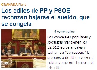Los ediles de PP y PSOE rechazan bajarse el sueldo, que se congela