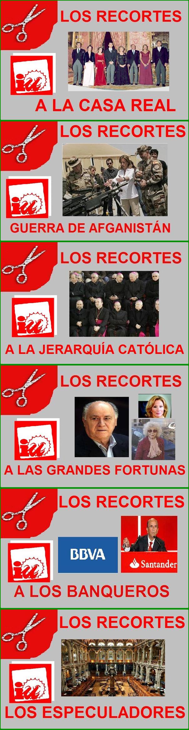 Carteles mostrados por los diputados andaluces de IU en el Parlamento en señal de protesta
