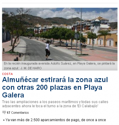 Almuñécar estirará la zona azul con otras 200 plazas en Playa Galera: Tras las ampliaciones a los paseos marítimos y todas sus calles adyacentes ahora le toca el turno a la zona de El Calabajío