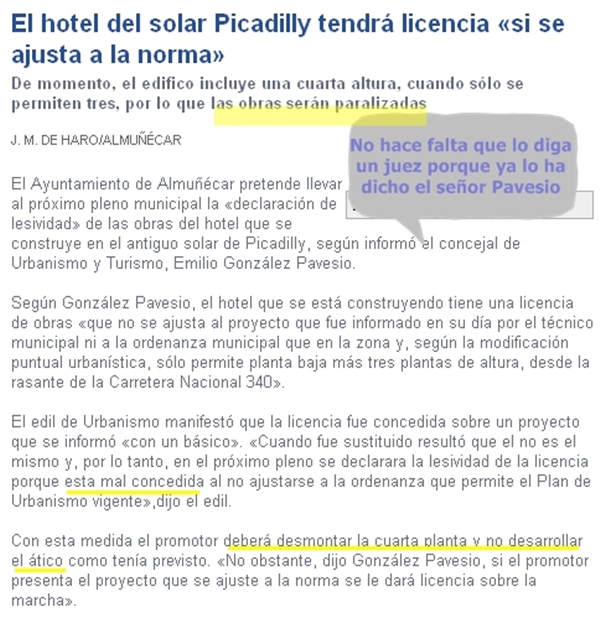 El Hotel Picadilly lo paró Benavides sin que en aquel momento hubiera ninguna sentencia en contra ¿Cuántos puestos de trabajo destruyó?