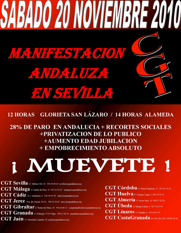 La CGT se manifiesta el 20 de noviembre en Sevilla como continuación de la Huelga General