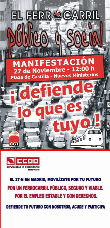 IU apoya la movilización en defensa de un ferrocarril público y social convocada por CGT y CCOO para el 27 de noviembre en Madrid