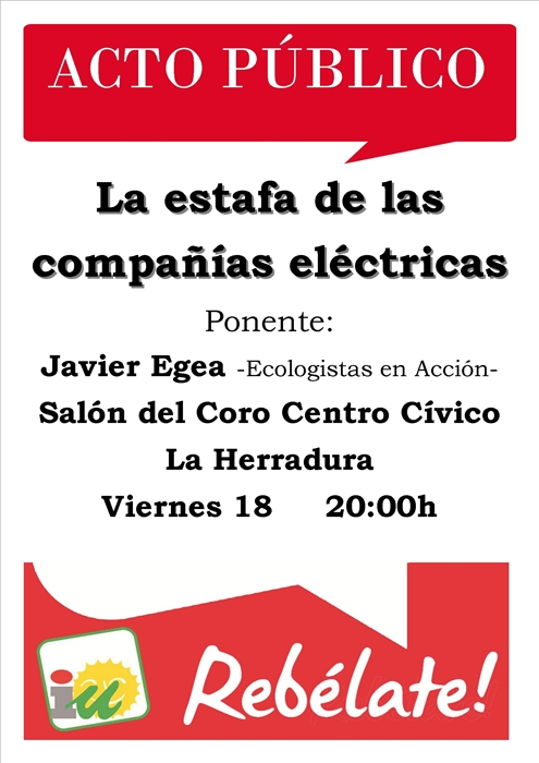 IU organiza una charla titulada La estafa de las compañías eléctricas
