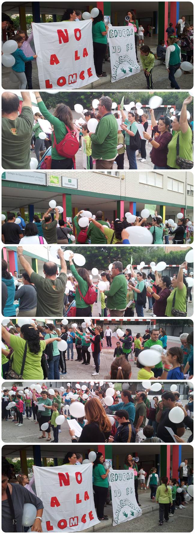 Protesta contra la LOMCE en el CEIP San Miguel. Enhorabuena a esa AMPA tan imaginativa y resuelta