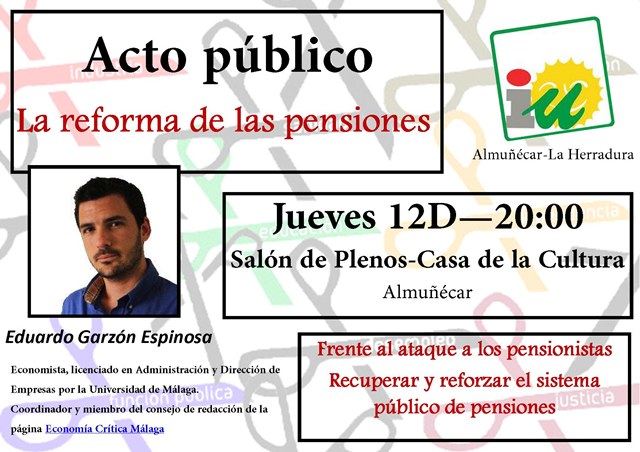 Charla de Eduardo Garzón sobre las pensiones el jueves a las 8