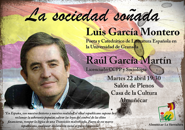 IU organiza un acto público en el que contará con el poeta y Catedrático, Luis García Montero