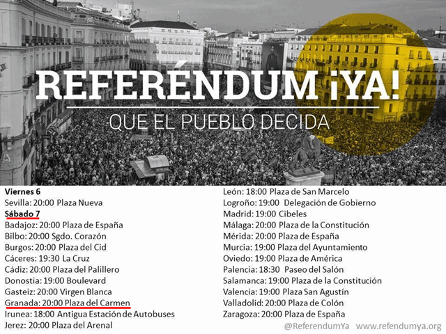 Sábado a las 8 en Granada: Por el referéndum y un proceso constituyente. Si quieres asistir, ponte en contacto con IU en la sede de la calle Guadix